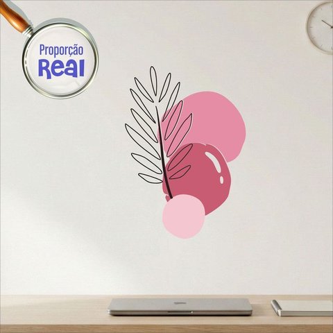 Adesivo Floral Boho Rosa Estilo Nórdico 55x80 Minimalista Mod.02