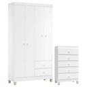 Ver imagem 1 de Cômoda Gaveteiro e Guarda Roupa 4 Portas Ternura Baby Branco Flex – Incorplac