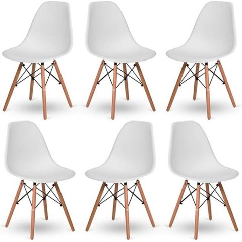 Kit 6 Cadeiras Jantar Wood Base Madeira Eiffel Charles Eames - Branco