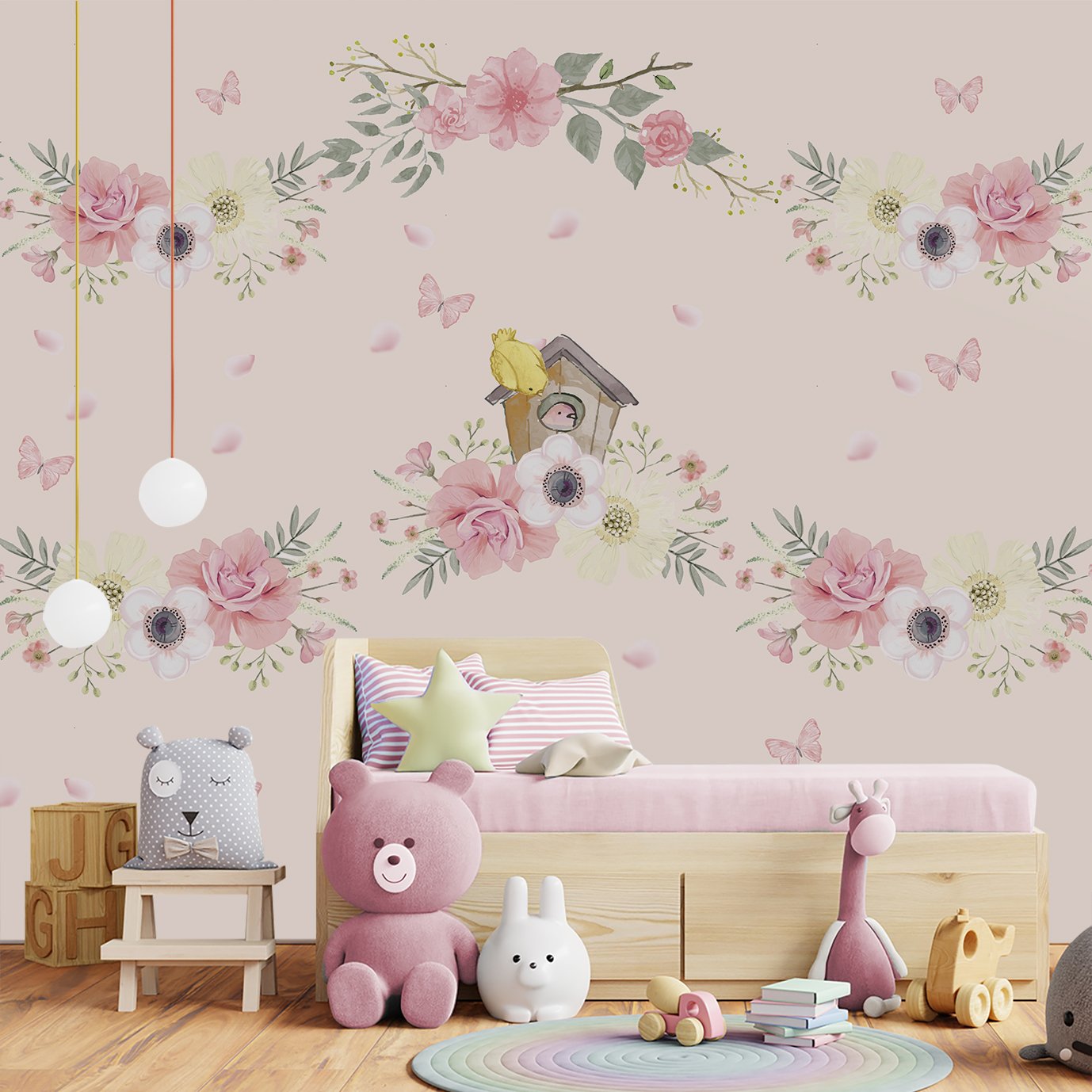 Papel de parede infantil floral quarto de bebê menina M² PP13 - 5