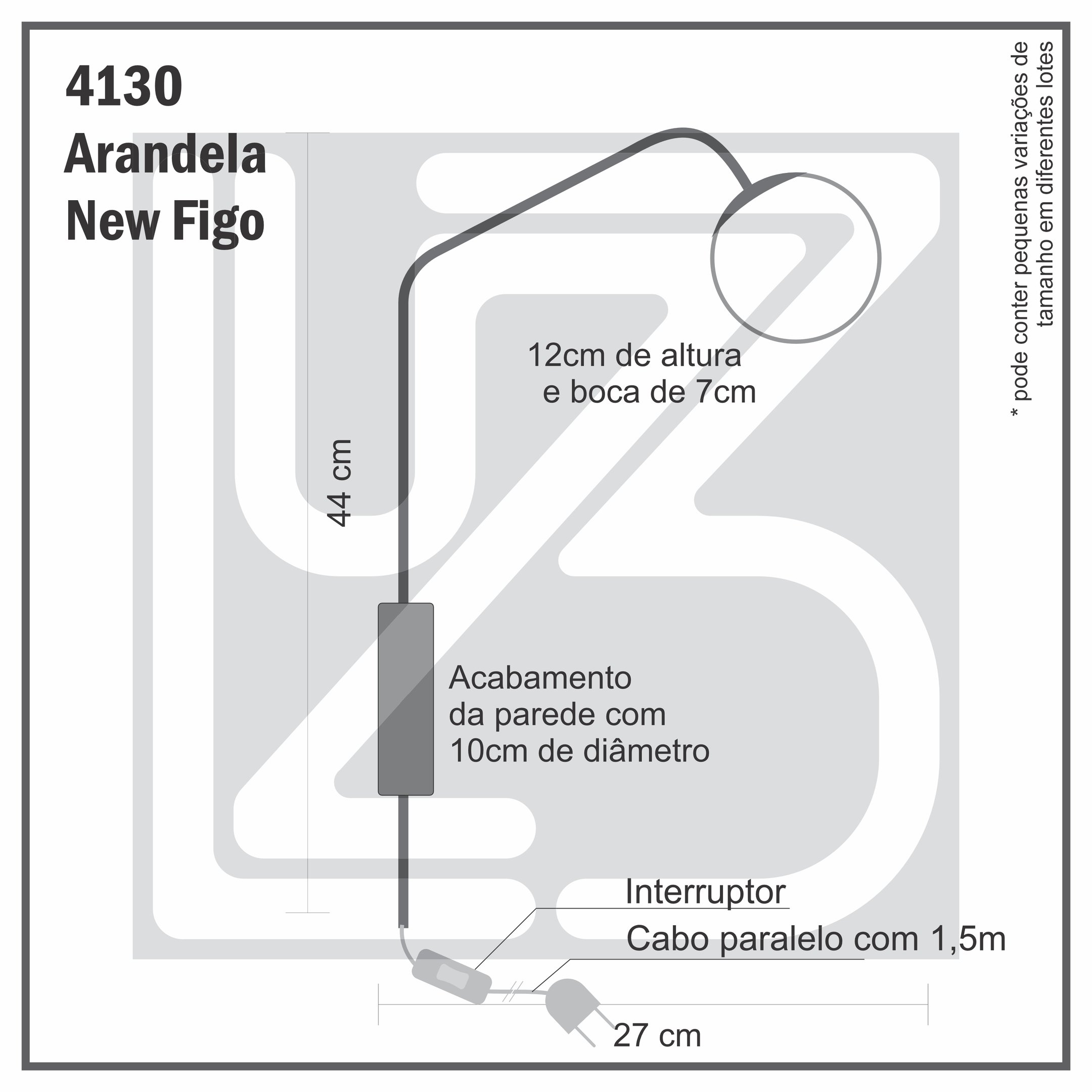 Arandela New Figo Branco C/plug e Interruptor - Vidro Branco - 8