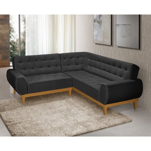 Sofá de Canto 5 Lugares Suede Linha Preto