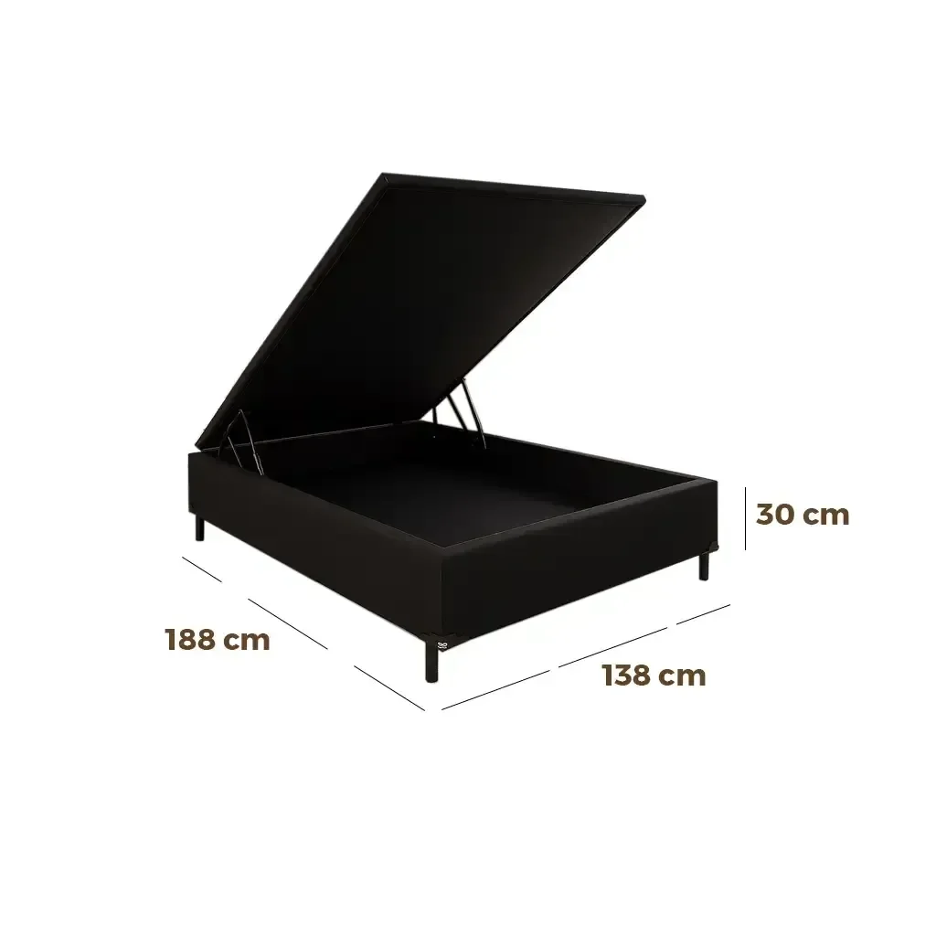 Base Box Baú Carioca Casal em Corino 30x138x188 Bio Flex Cor Preto - 2