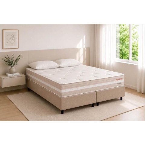 Cama Box Crc King +Colchão Molas Bergamo Orthoflex 193x203