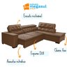 Sofá 5 Lugares Canto Retrátil e Reclinável Chaise e 2,80 X 2,20 M Sttilo Marrom512 - Megasul - 3