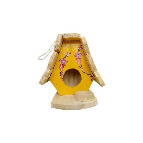 Mini Casinha de Passarinho Desenhada Amarelo para Decoração - Casa - Decoração
