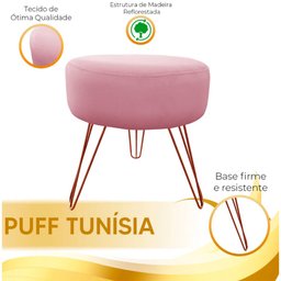 Puff Decorativos Sala Quarto Tunísia Veludo Rose Base Bronze - Star Confort - 6