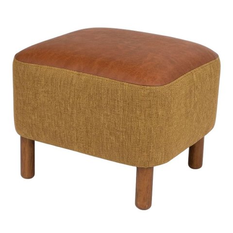 Puff Decorativo Verso 45x51 cm Pes Madeira Linho Color Trend e Courino Tca 219 Tcs 727 Moll