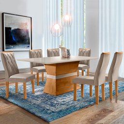 Conjunto Sala de Jantar Mesa Jade 6 Cadeiras Vegas Cel Móveis - 1