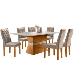 Conjunto Sala de Jantar Mesa Jade 6 Cadeiras Vegas Cel Móveis - 2
