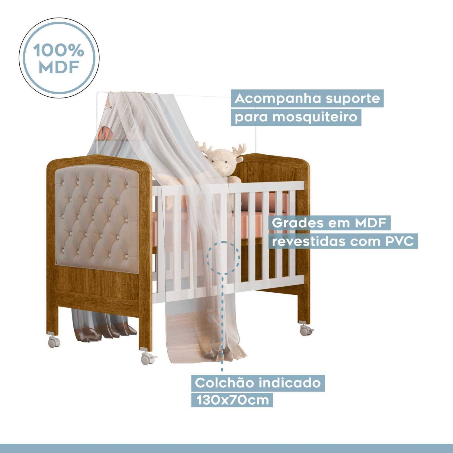 Berço Mini Cama 100% MDF  com Colchão Allegra Capitone II Tigus Baby - 9