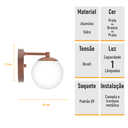 Ver imagem 7 de Arandela Figo Bronze com Globo de Vidro Branco