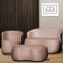 Ver imagem 2 de Kit 1 Poltrona 1 Namoradeira e 1 Puff Grande Design Orgânico Beatriz Veludo Composê Corino Marrom - 