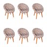 Kit 6 Poltronas Decorativa Canastra Estofada Veludo Floral Marrom Pés Palito em Madeira Maciça - 1