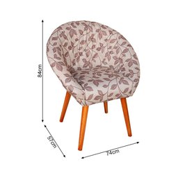 Kit 6 Poltronas Decorativa Canastra Estofada Veludo Floral Marrom Pés Palito em Madeira Maciça - 4