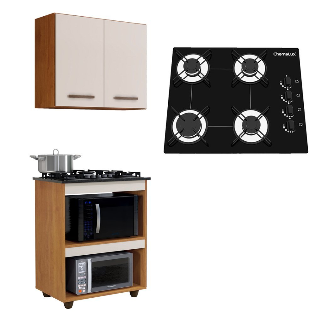 Kit Cozinha Balcão Armário Nature/off White Turim E Cooktop 4 Bocas ...