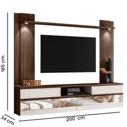 Painel Home Suspenso Tv 75 " Turin Espelho e Luminária Led:marrom Noce /off White Ártico - 3