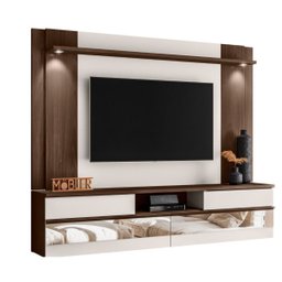 Painel Home Suspenso Tv 75 " Turin Espelho e Luminária Led:marrom Noce /off White Ártico - 2