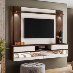 Painel Home Suspenso Tv 75 " Turin Espelho e Luminária Led:marrom Noce /off White Ártico - 1