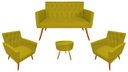 Ver imagem 1 de Kit Namoradeira + 2 Poltronas Decorativa Nina Capitonê + Puff Redondo Couro Amarelo Pés Madeira Mz D