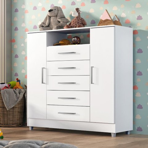 Comoda Infantil Isabele 5 Gav 2 Portas Branco