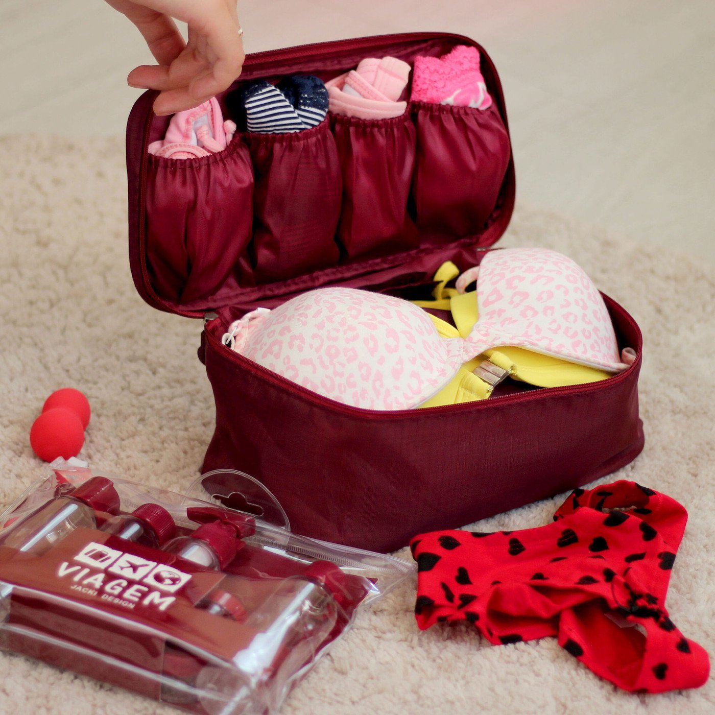 BOLSA PORTA LINGERIE PARA VIAGEM ROSA - 3