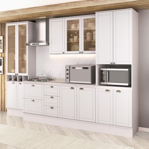 Armário de Cozinha Completa com Balcão Milla Line One Carraro Branco