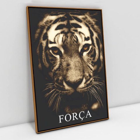 Quadro Motivacional em Telas Canvas Força TaColado Moldura Flutuante 4,5cm Freijó 120 x 80cm