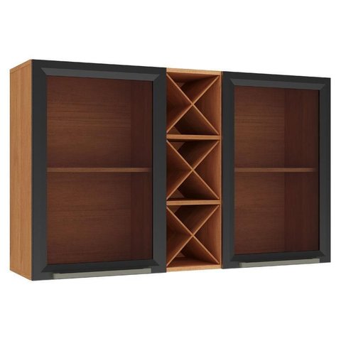 Armário Aéreo 120 Cm Favorita 2 Portas de Vidro Cinamomo Preto Catedral Fosco - Zanzini