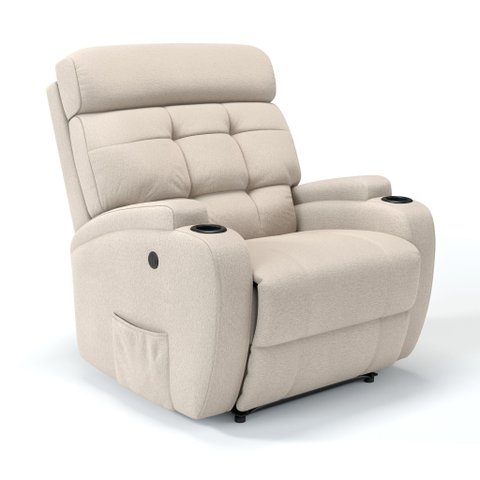Poltrona do Papai Reclinável em Tecido Linho Cor Bege Reclinação Elétrica - Modelo Florença