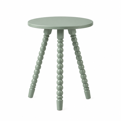 Mesa Lateral de Apoio em Madeira Maciça com Design Torneado Verde