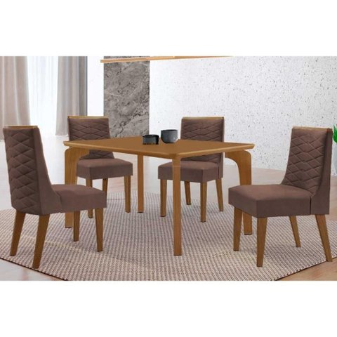 Sala Jantar Mesa Londrina Tampo Curvo 120cm+4 Cadeiras Dafne Madeira Naturale - Capuccino/corano