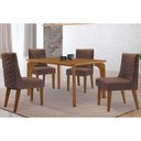 Ver imagem 1 de Sala Jantar Mesa Londrina Tampo Curvo 120cm+4 Cadeiras Dafne Madeira Naturale - Capuccino/corano