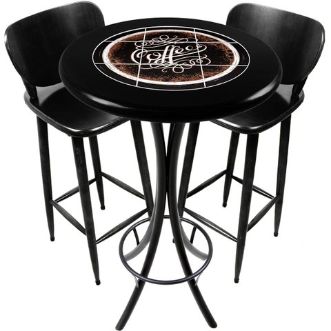 Conjunto Mesa Madeira Azulejo 60cm - Bistrô Fixa 98cm + 2 Banquetas 73 - Preta - Coffee