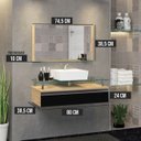 Ver imagem 3 de Conjunto Gabinete Banheiro Ametista 80cm com Tampo de Vidro:freijó/preto/branco/um Furo