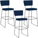 Ver imagem 1 de Kit 03 Banquetas para Cozinha Sala de Jantar Base em Aço Allana L02 Suede Azul Marinho - Lyam Decor