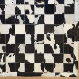 Tapete de Couro Preto e Branco Malhado 2,00x3,00 Placas 10cm Quadriculado - 2