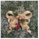 Ver imagem 2 de Kit 8 Enfeite Pendente Laço Natalino Dourado Brilho 18cm