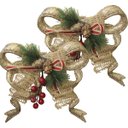 Ver imagem 1 de Kit 8 Enfeite Pendente Laço Natalino Dourado Brilho 18cm