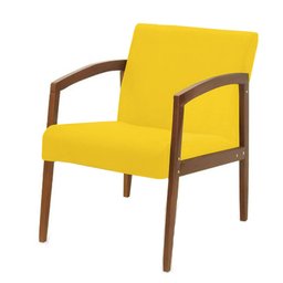 Poltrona Yasmin Suede Amarelo Base Fixa de Madeira - D'Rossi - 3 Poltrona Yasmin Suede Amarelo Base Fixa de Madeira - D'Rossi - 3