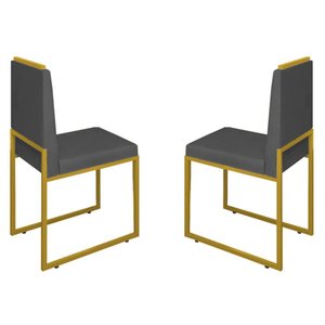 Conjunto Duas Cadeiras Sala Jantar Barcelona Base Dourado:cinza
