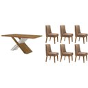 Ver imagem 1 de Conjunto: Mesa Sala Jantar Imperatriz Tampo Curvo 180cm+6 Cadeiras Dafne Madeira Naturale/off White