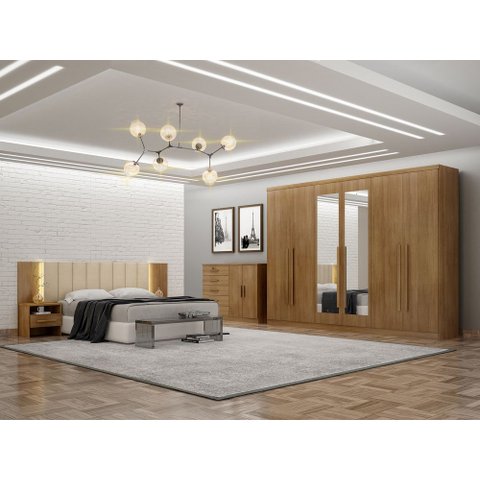 Guarda Roupa Casal Royal 6 Gavetas com Espelho Nh Rei de Casa Cumaru