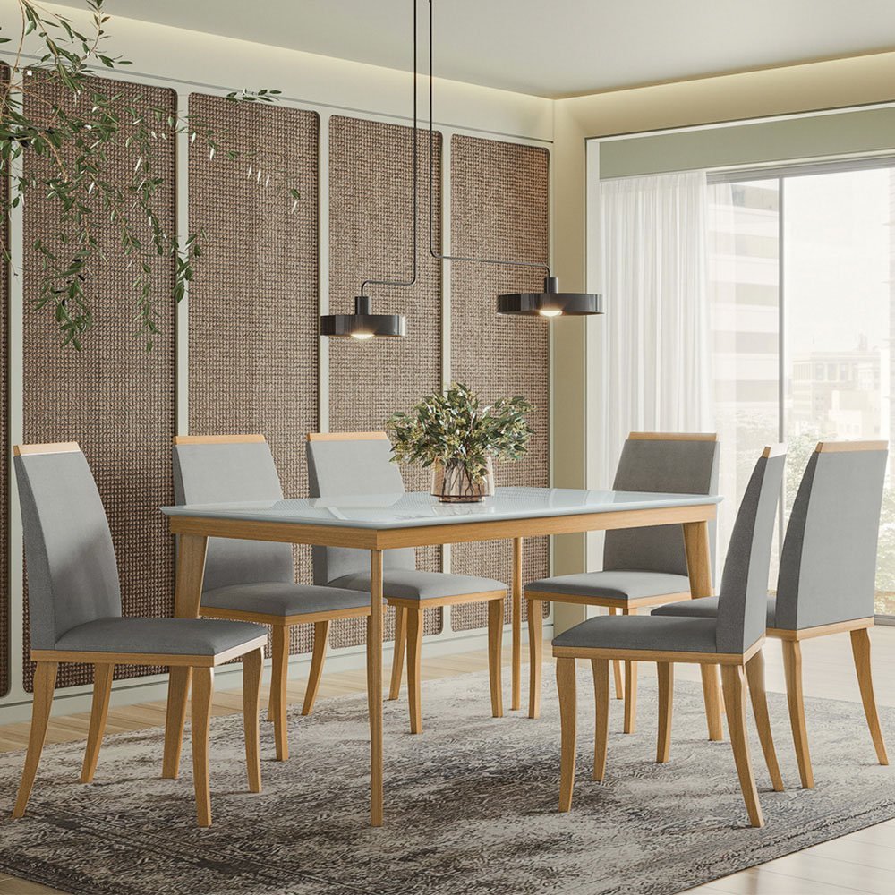 Mesa de Jantar 160cm Cinza com 6 Cadeiras Poly N02 Ypê/Linho Cinza ...