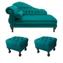 Ver imagem 1 de Recamier Divã Namoradeira Larissa 150cm + 2 Puffs Retrô Suede Azul Turquesa