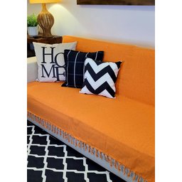 Manta Xale para sofá e cama 1,50x2,20m LARANJA MESCLA tear decorativa protetora - 5