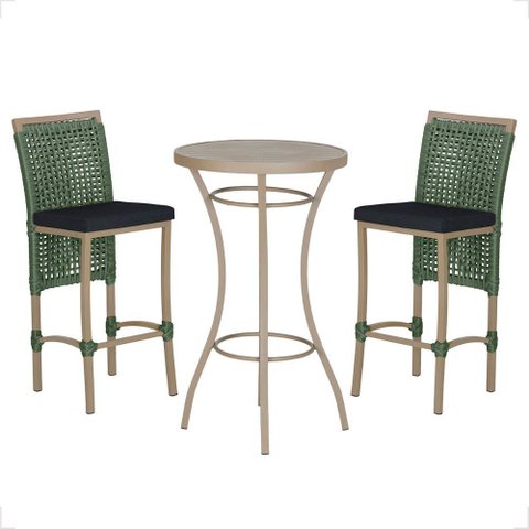 Mesa Bistro e 2 Banquetas Roma Fendi Corda Náutica 12 Trama Original