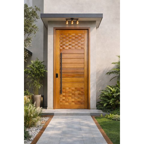 Porta Pivotante de Madeira Maciça 3,00x1,20 Mts. com Guarnição e Batente