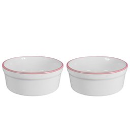Kit Comedouro e Bebedouro de Porcelana 300ml Borda Rosa - 1