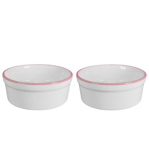 Kit Comedouro e Bebedouro de Porcelana 300ml Borda Rosa